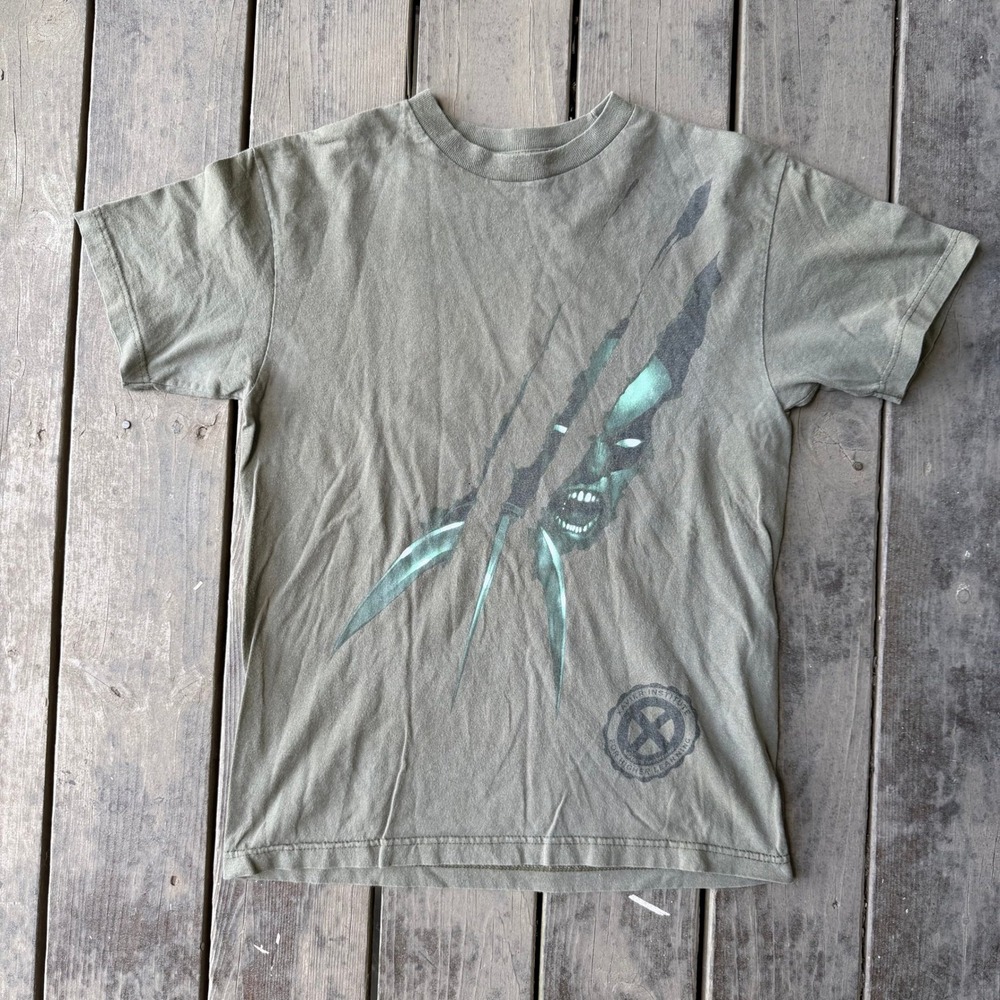 Marvel Mad Engine X-Men Wolverine Xavier Institute Graphic Tee Olive Green M